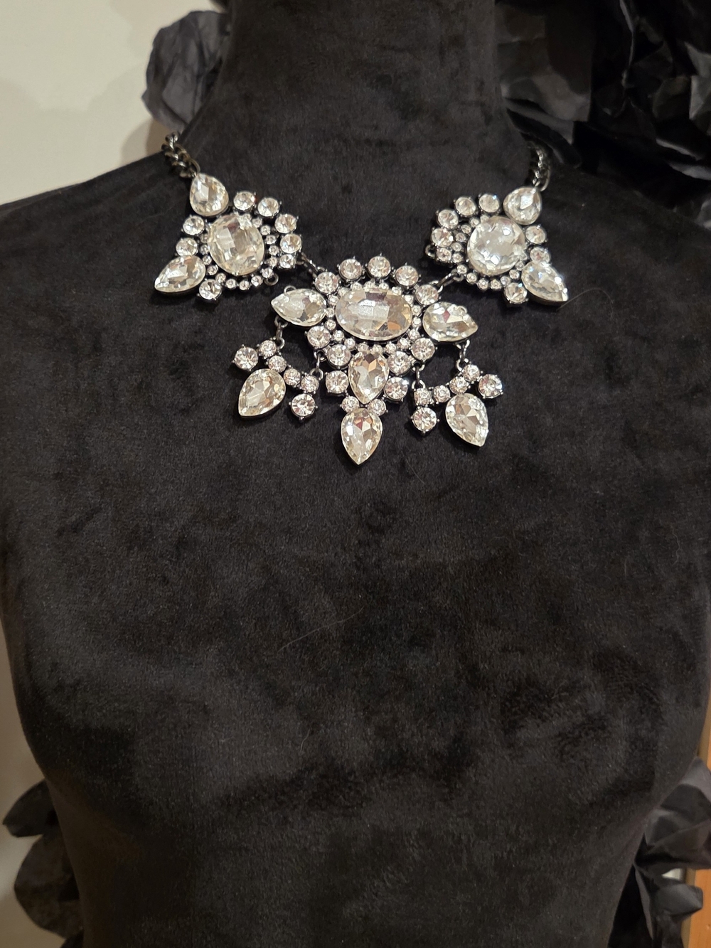 Crystal Statement Necklace - Clear Rhinestone Bib Necklace
